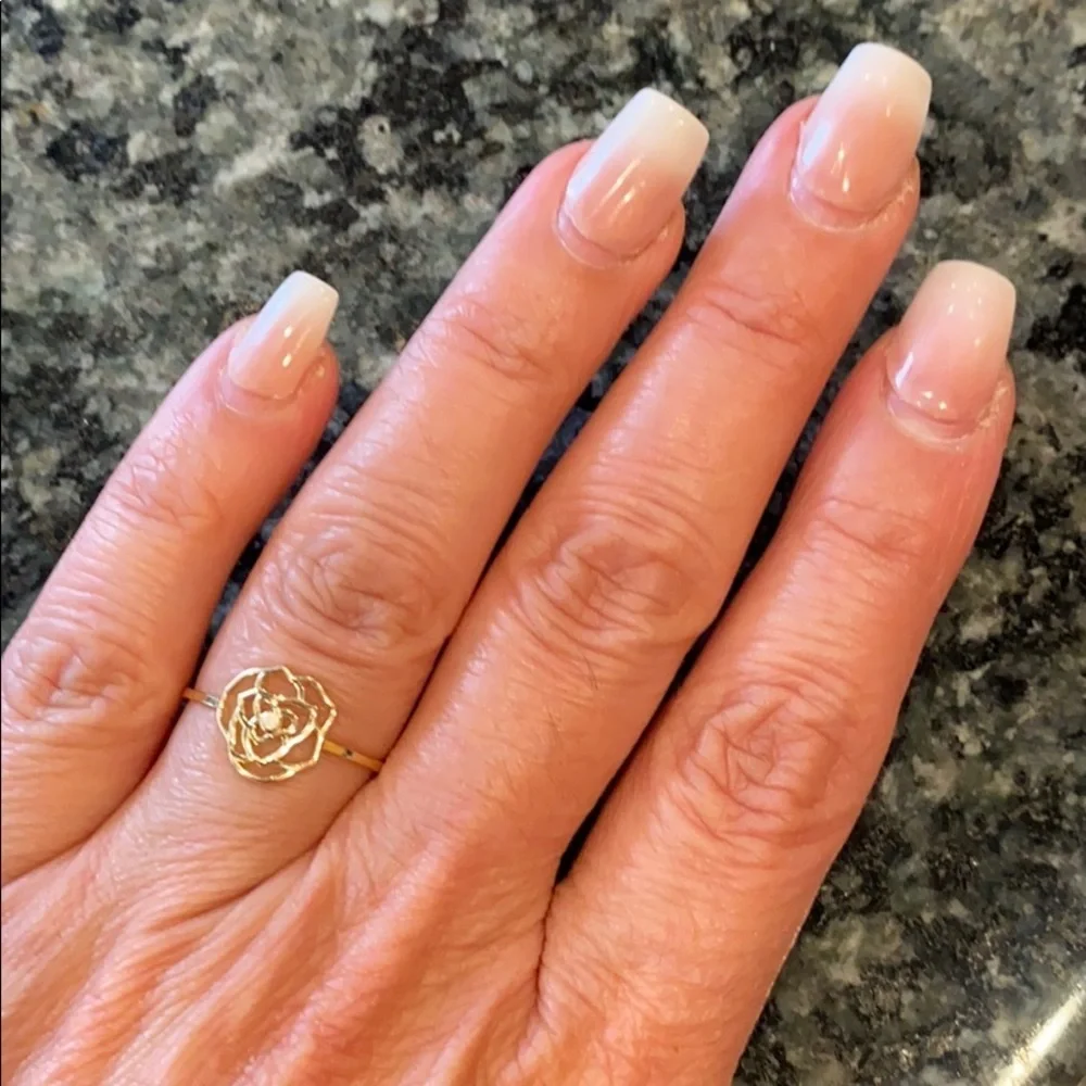 New Dainty Flower Ring 14K Real Gold Promise Ring size 7